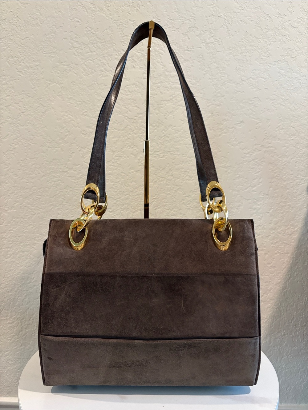 Salvatore Ferragamo Dark Brown Suede Shoulder Bag